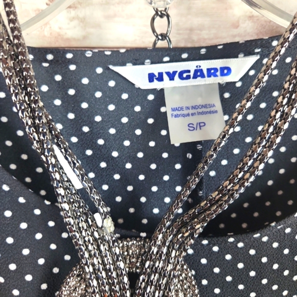 NWT, Nygard, Women's black top with white polka dots. Sz S/P - Picture 6 of 10